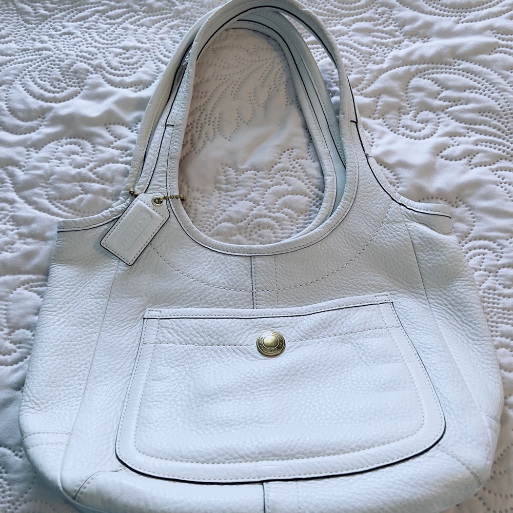 White Leather Shoulder Bag with Textured Finish